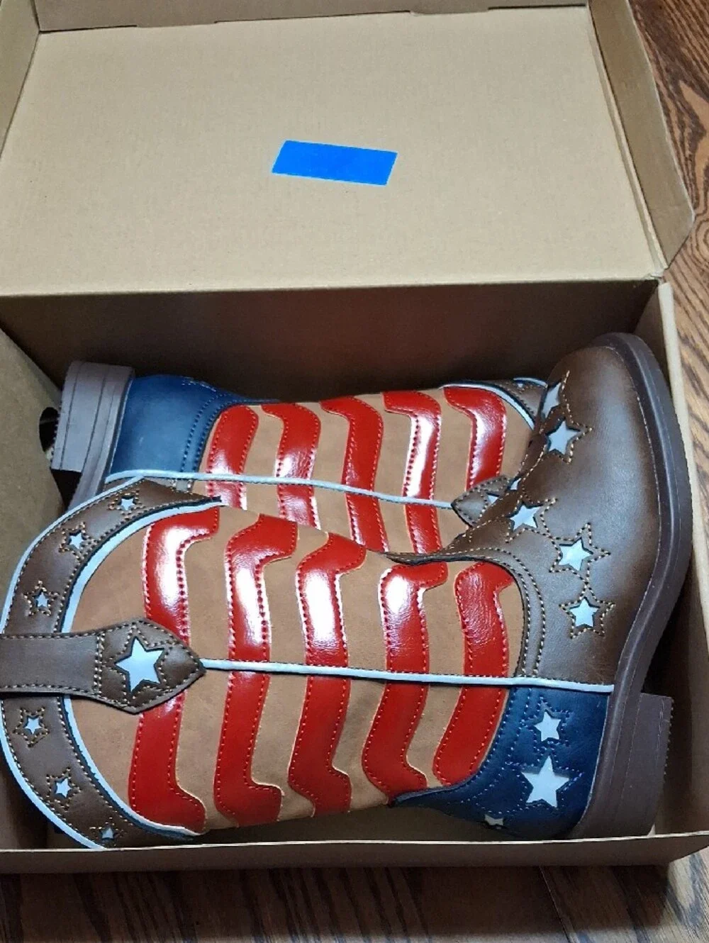 PatPat Brown Kids Star Accent Boots with Light Blue Trim